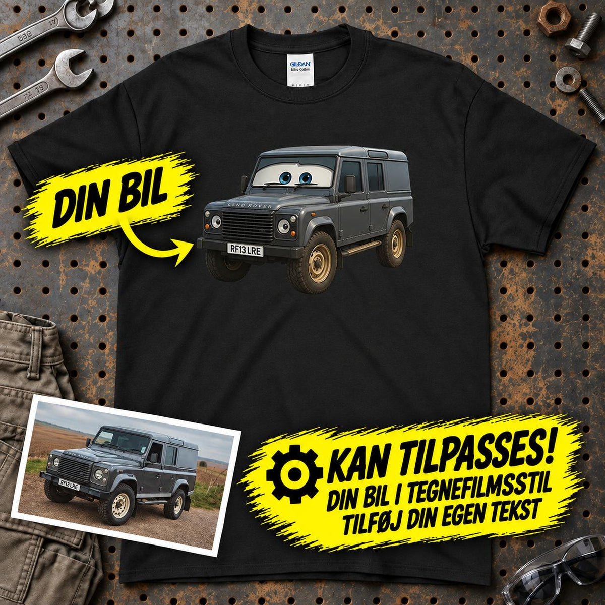 
Produktbillede af Personlig - Din Bil Pixar Cars Style - Med Din Bil MC Billede T-Shirt