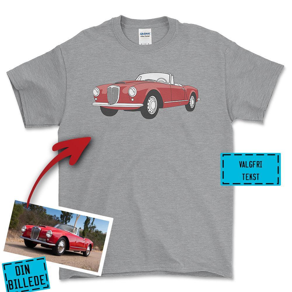 Personlig - Din Bil Som En Illustreret Tegning - Med Din Bil MC Billede Unisex T-Shirt , Bomuld-Beklædning-Garage Culture-Grå Sport-S-Garage Culture Shop- garage - man cave - merchandise