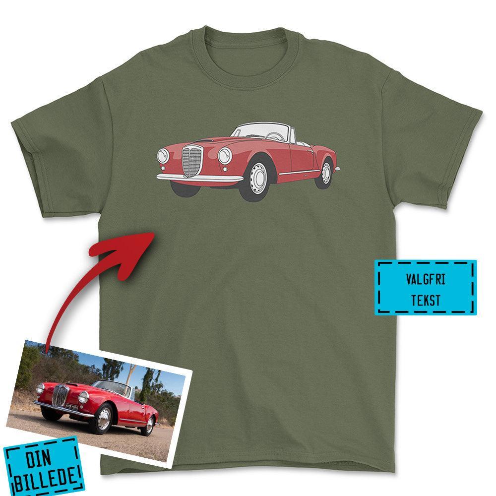 Personlig - Din Bil Som En Illustreret Tegning - Med Din Bil MC Billede Unisex T-Shirt , Bomuld-Beklædning-Garage Culture-Grøn Militær-S-Garage Culture Shop- garage - man cave - merchandise