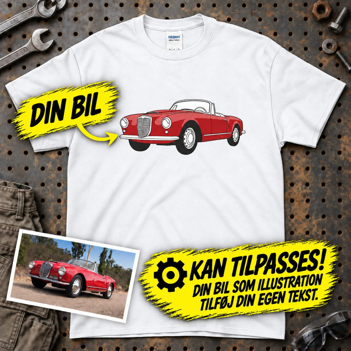 
Produktbillede af Personlig - Din Bil Som En Illustreret Tegning - Med Din Bil MC Billede T-Shirt