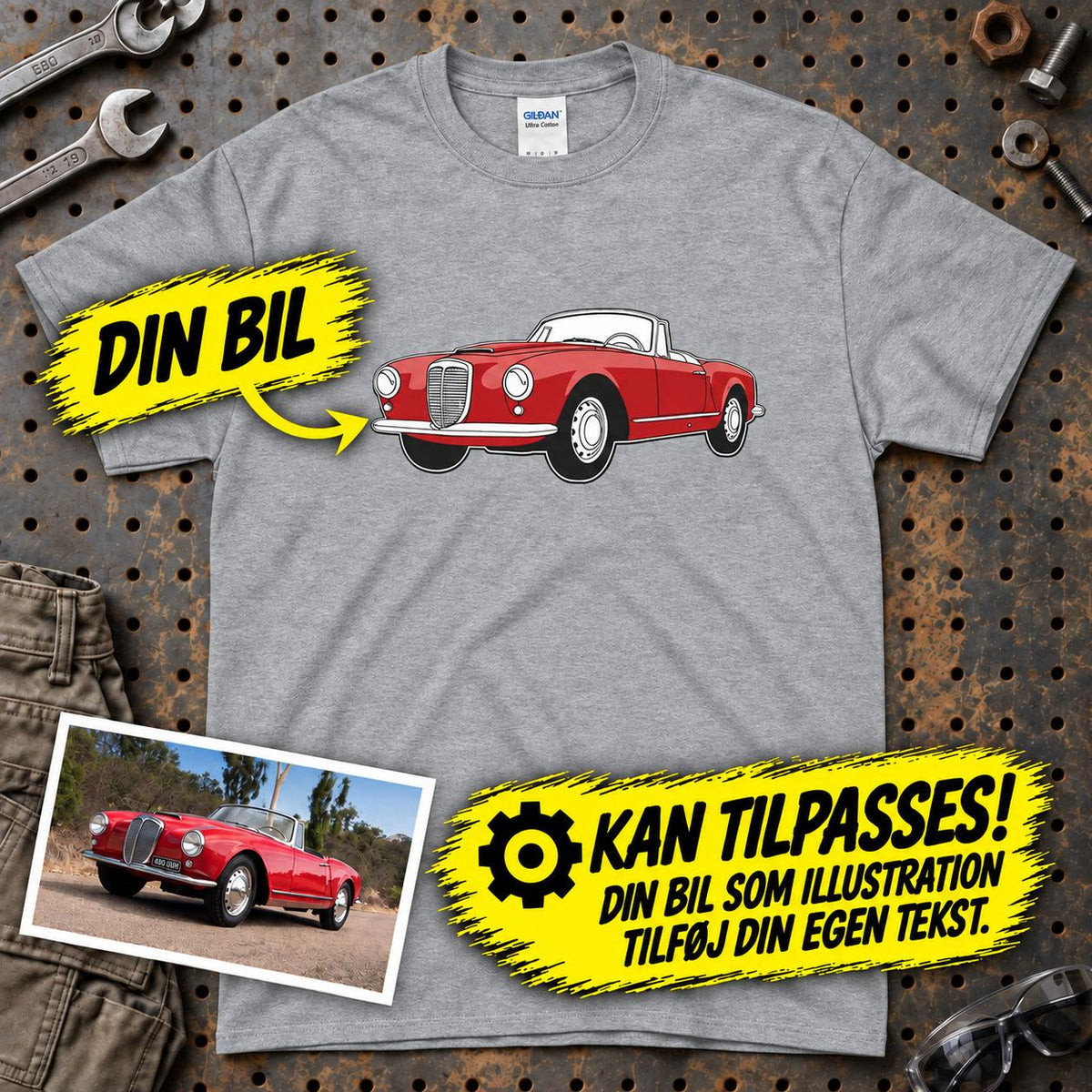 
Produktbillede af Personlig - Din Bil Som En Illustreret Tegning - Med Din Bil MC Billede T-Shirt