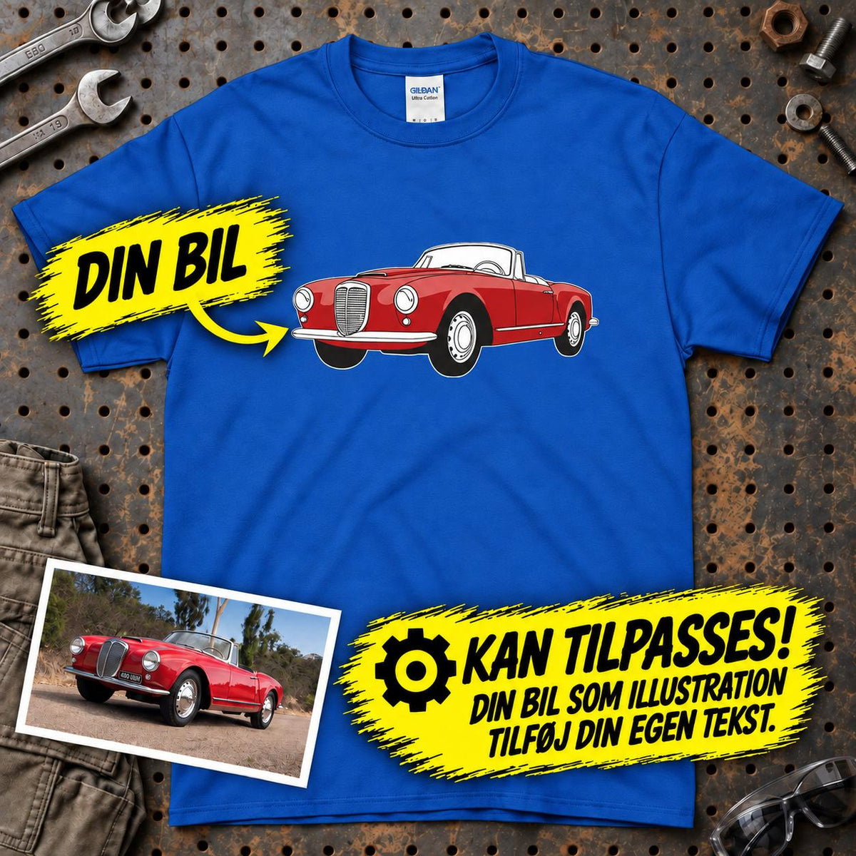 
Produktbillede af Personlig - Din Bil Som En Illustreret Tegning - Med Din Bil MC Billede T-Shirt