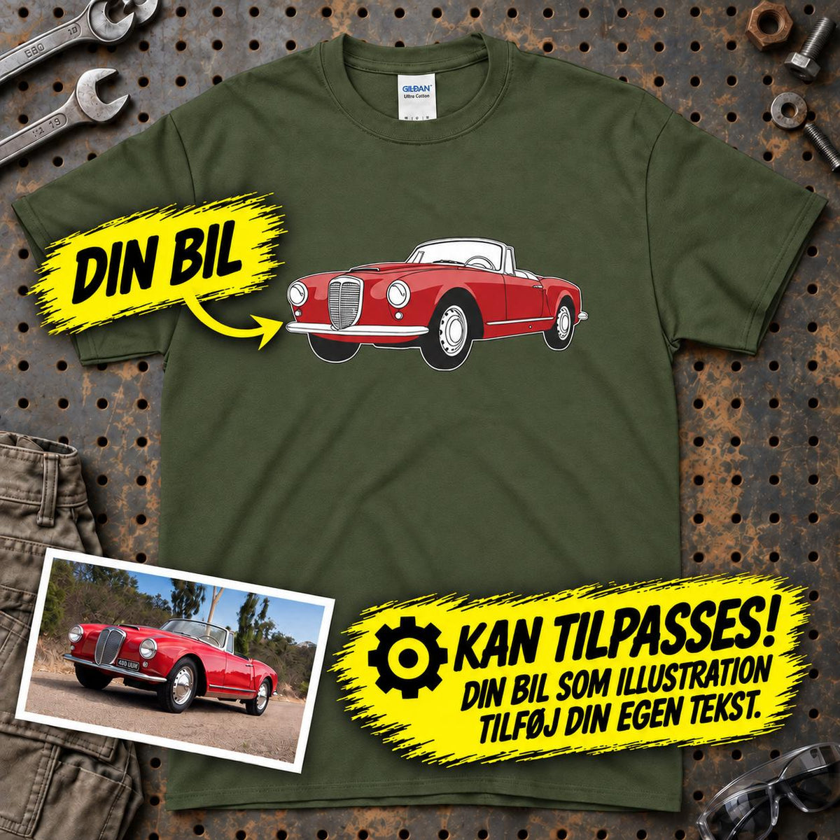 
Produktbillede af Personlig - Din Bil Som En Illustreret Tegning - Med Din Bil MC Billede T-Shirt