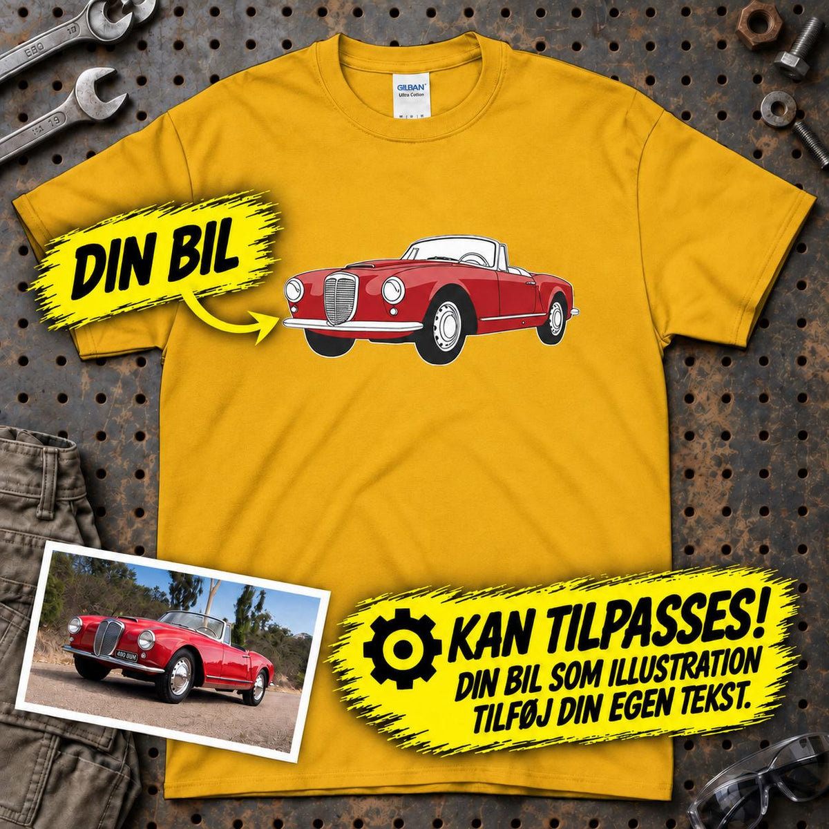 
Produktbillede af Personlig - Din Bil Som En Illustreret Tegning - Med Din Bil MC Billede T-Shirt