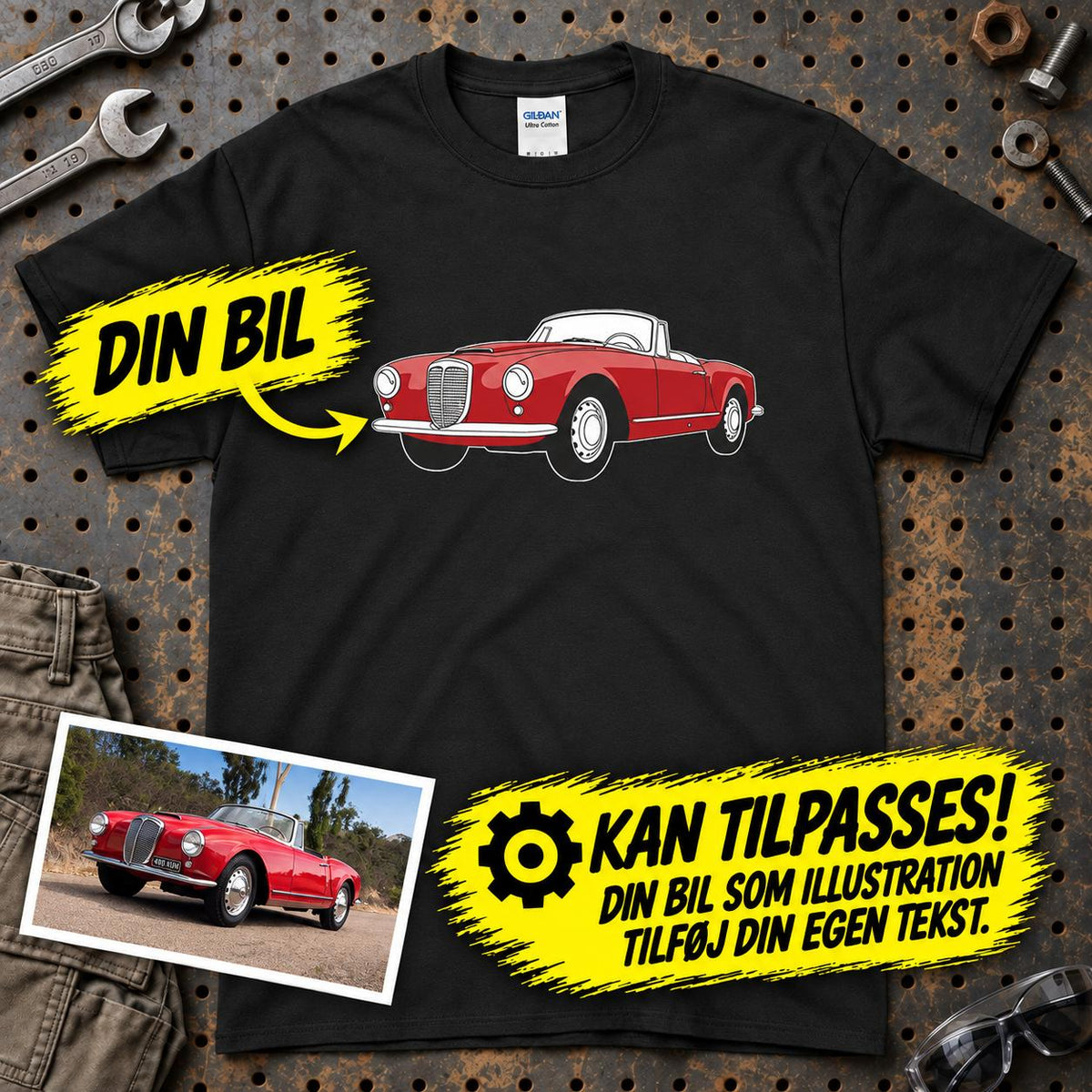 
Produktbillede af Personlig - Din Bil Som En Illustreret Tegning - Med Din Bil MC Billede T-Shirt