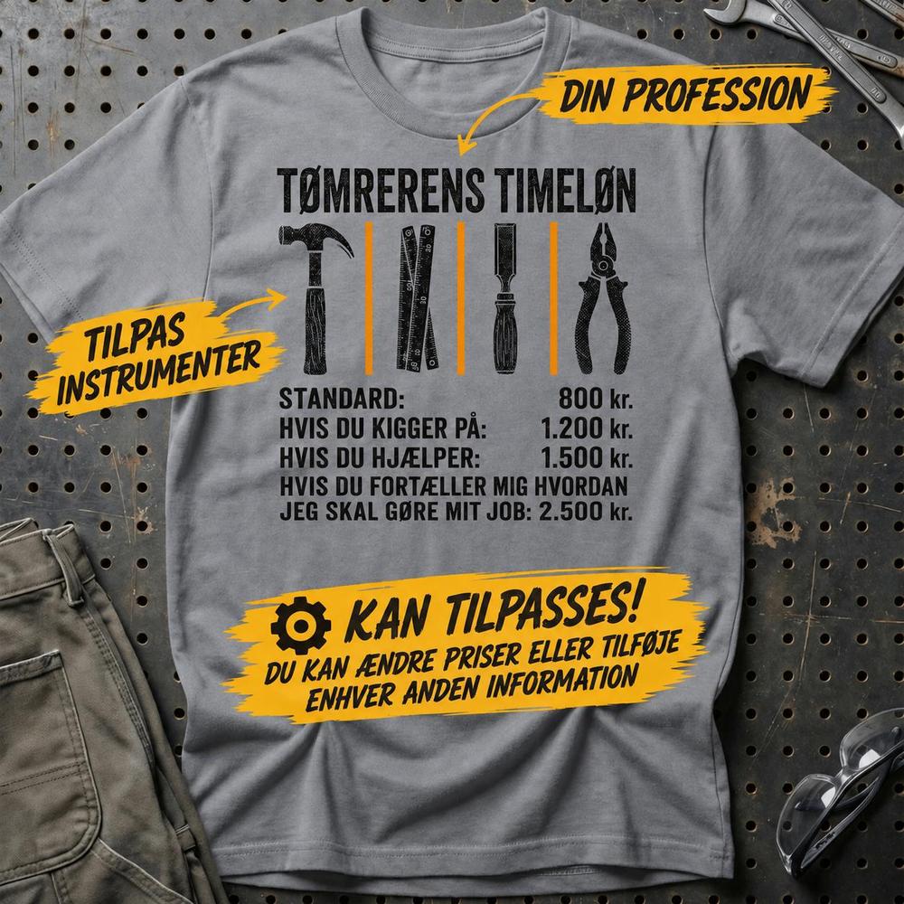 Personlig - Din Profession Timeløn Unisex T-Shirt , Bomuld-Beklædning-Garage Culture-Grå Sport-S-Garage Culture Shop- garage - man cave - merchandise