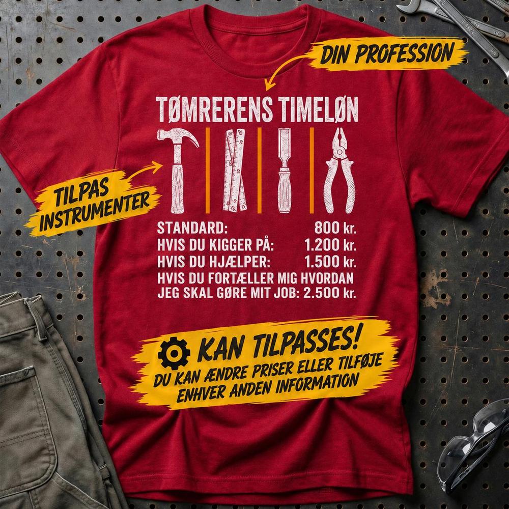 Personlig - Din Profession Timeløn Unisex T-Shirt , Bomuld-Beklædning-Garage Culture-Rød-S-Garage Culture Shop- garage - man cave - merchandise