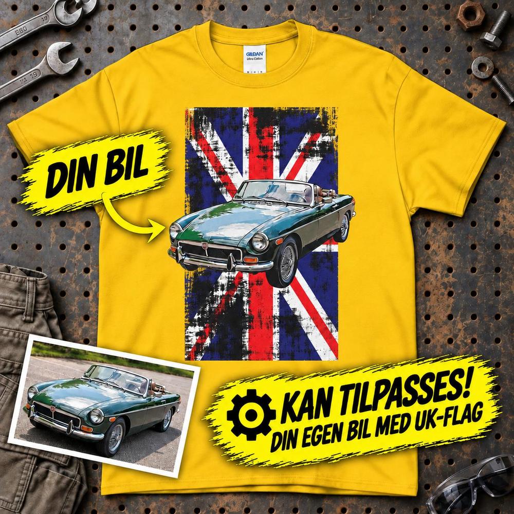 
Produktbillede af Personlig - Din bil og UK Flag - Med Din Bil MC Billede T-Shirt