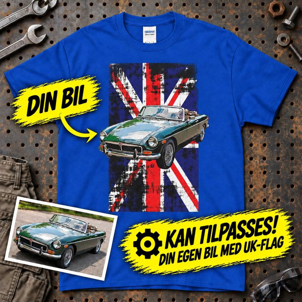 
Produktbillede af Personlig - Din bil og UK Flag - Med Din Bil MC Billede T-Shirt