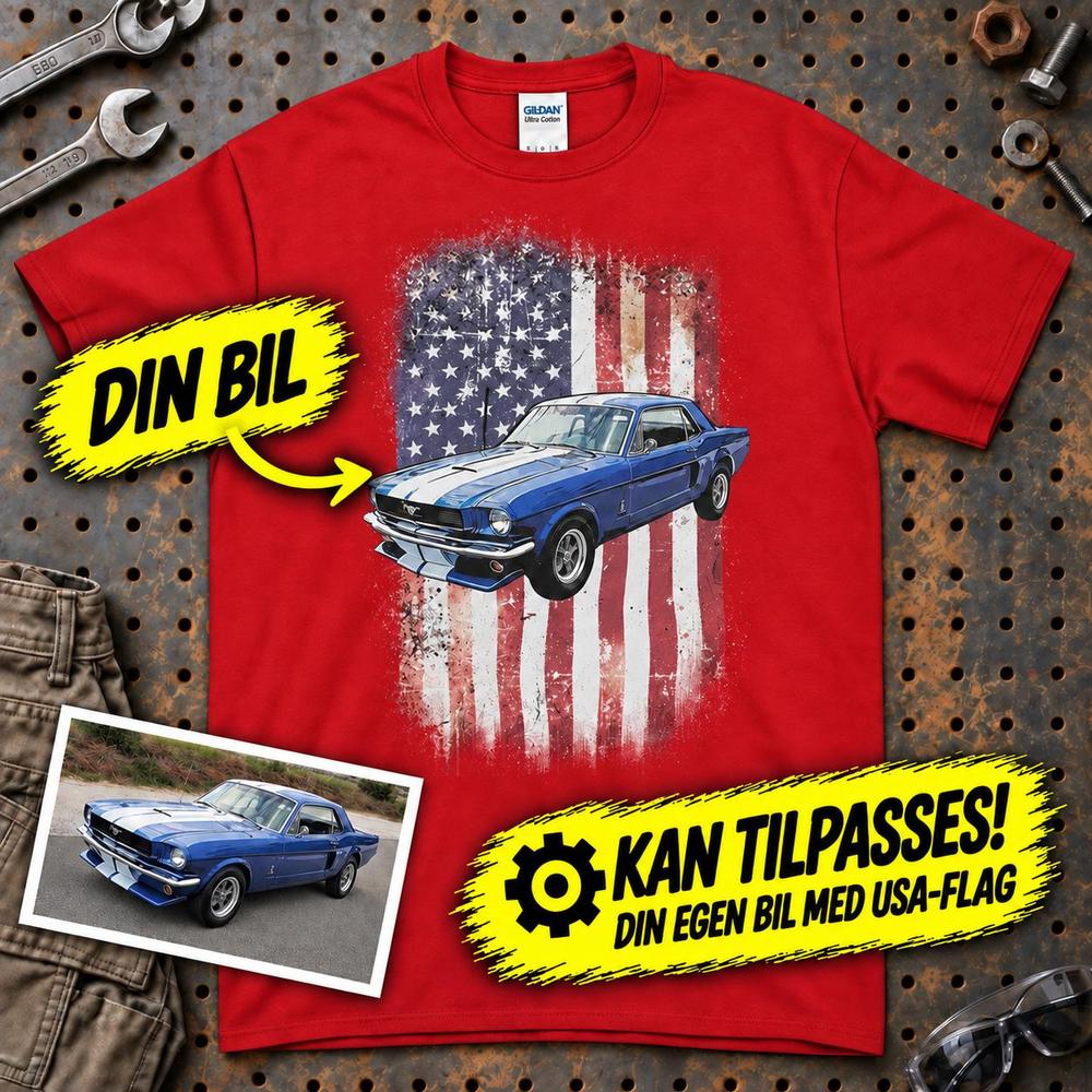 
Produktbillede af Personlig - Din bil og USA Flag - Med Din Bil MC Billede T-Shirt