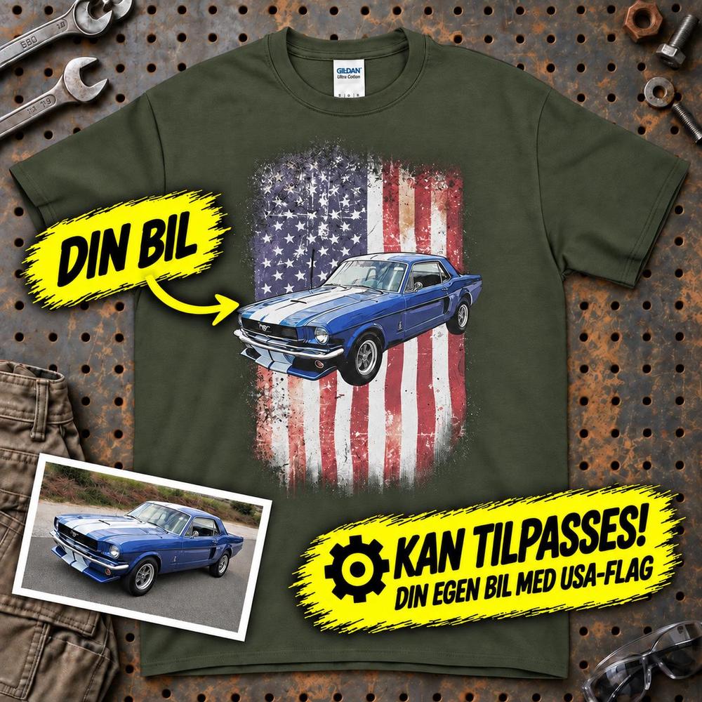 
Produktbillede af Personlig - Din bil og USA Flag - Med Din Bil MC Billede T-Shirt