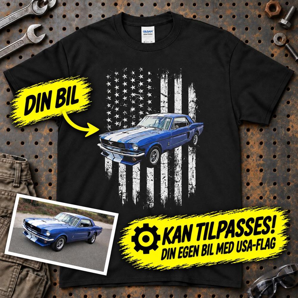 
Produktbillede af Personlig - Din bil og USA Flag - Med Din Bil MC Billede T-Shirt