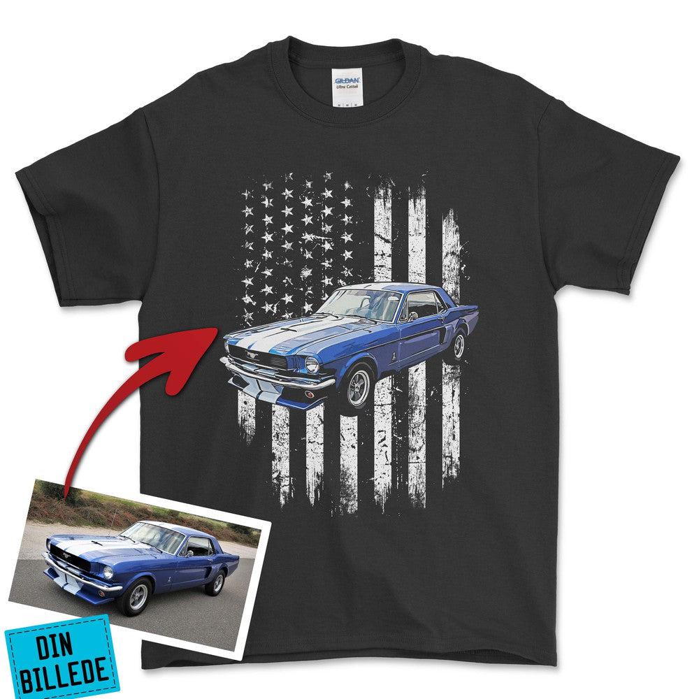 Personlig - Din bil og USA Flag - Med Din Bil MC Billede T-Shirt-Beklædning-Garage Culture-Garage Culture Shop- garage - man cave - merchandise