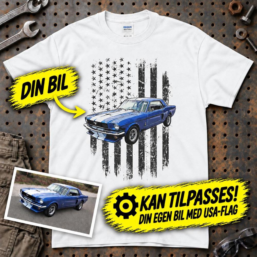 
Produktbillede af Personlig - Din bil og USA Flag - Med Din Bil MC Billede T-Shirt