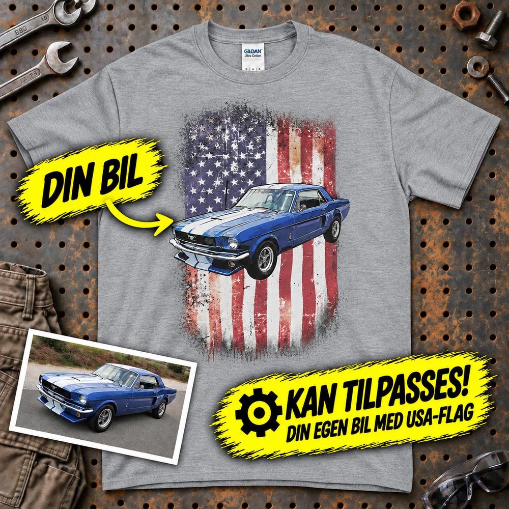 
Produktbillede af Personlig - Din bil og USA Flag - Med Din Bil MC Billede T-Shirt