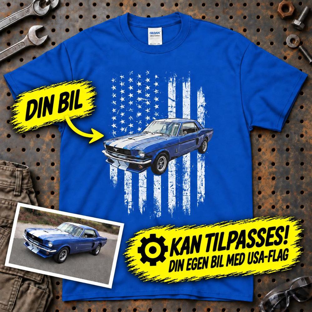 
Produktbillede af Personlig - Din bil og USA Flag - Med Din Bil MC Billede T-Shirt