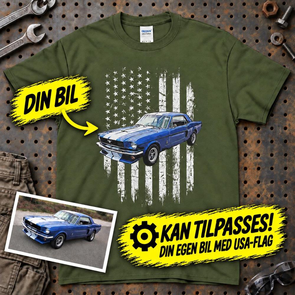 
Produktbillede af Personlig - Din bil og USA Flag - Med Din Bil MC Billede T-Shirt