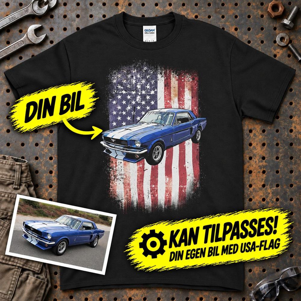 
Produktbillede af Personlig - Din bil og USA Flag - Med Din Bil MC Billede T-Shirt