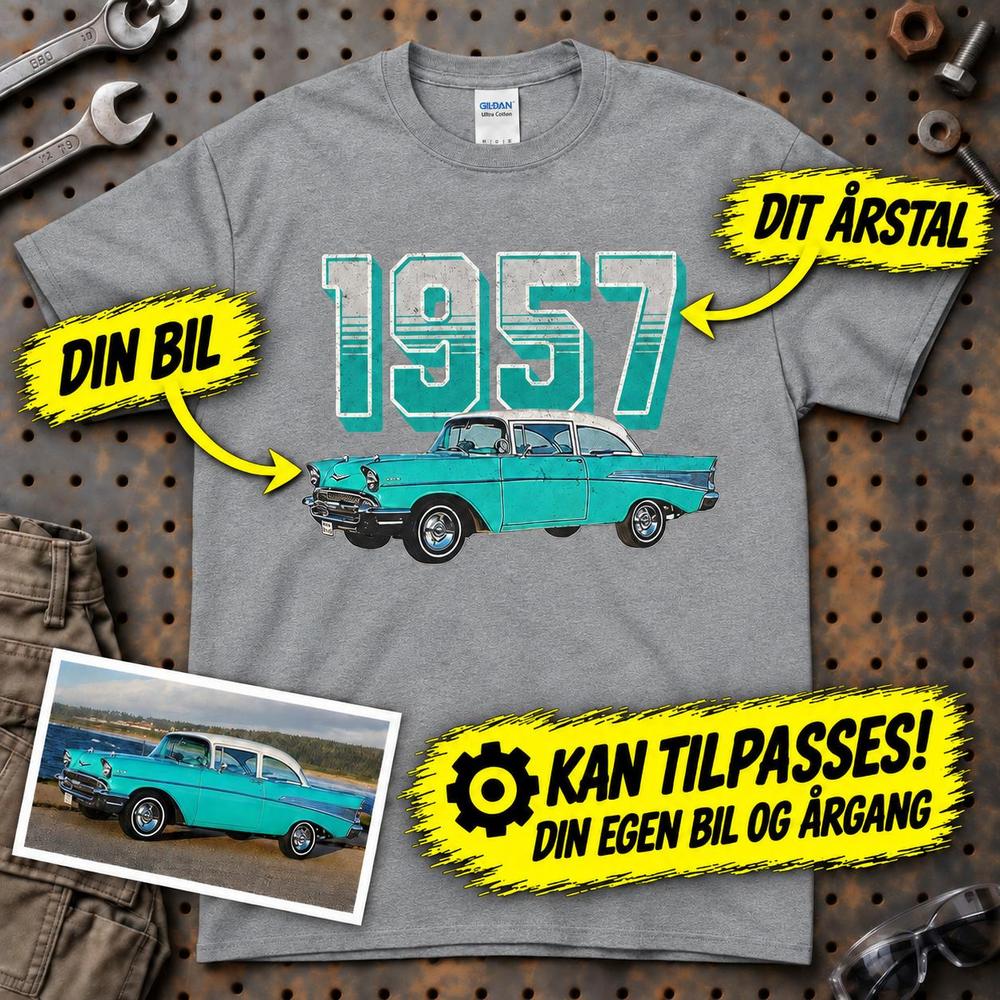 
Produktbillede af Personlig - Din bil og bil årgang - Med Din Bil MC Billede T-Shirt