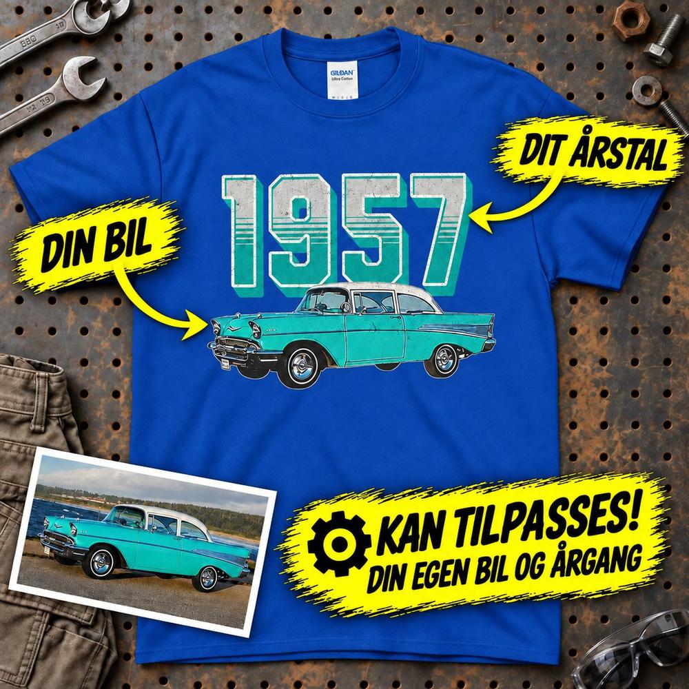 
Produktbillede af Personlig - Din bil og bil årgang - Med Din Bil MC Billede T-Shirt