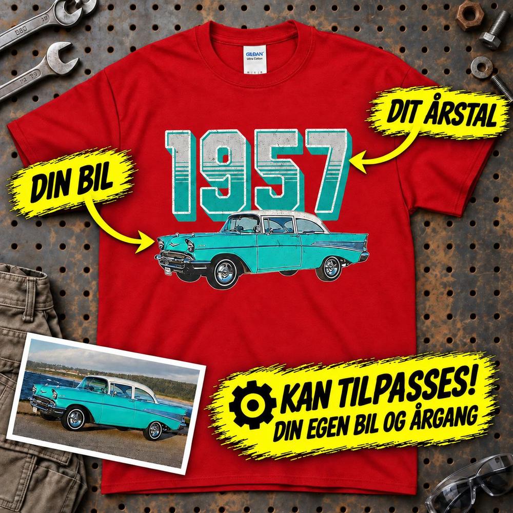 
Produktbillede af Personlig - Din bil og bil årgang - Med Din Bil MC Billede T-Shirt