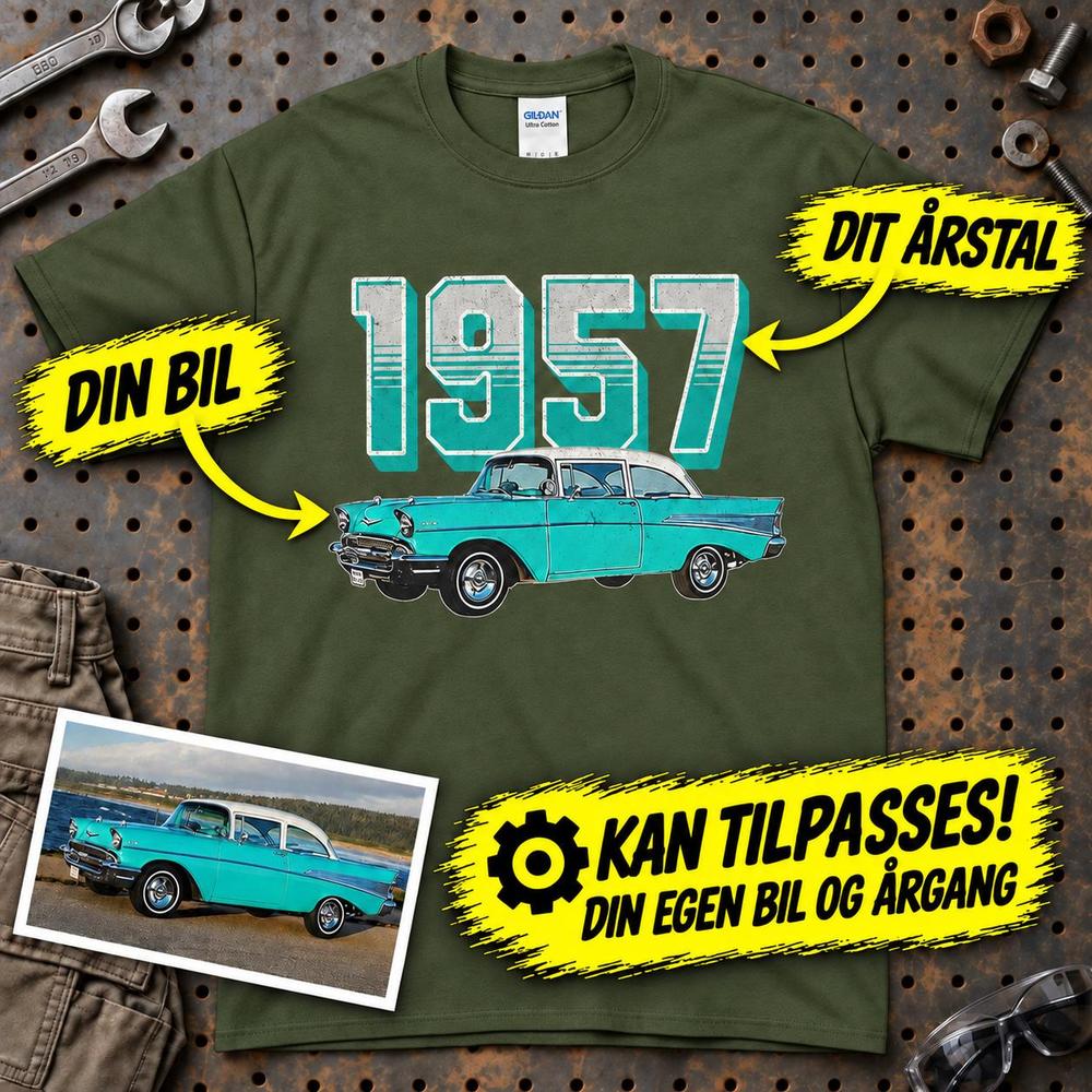 
Produktbillede af Personlig - Din bil og bil årgang - Med Din Bil MC Billede T-Shirt