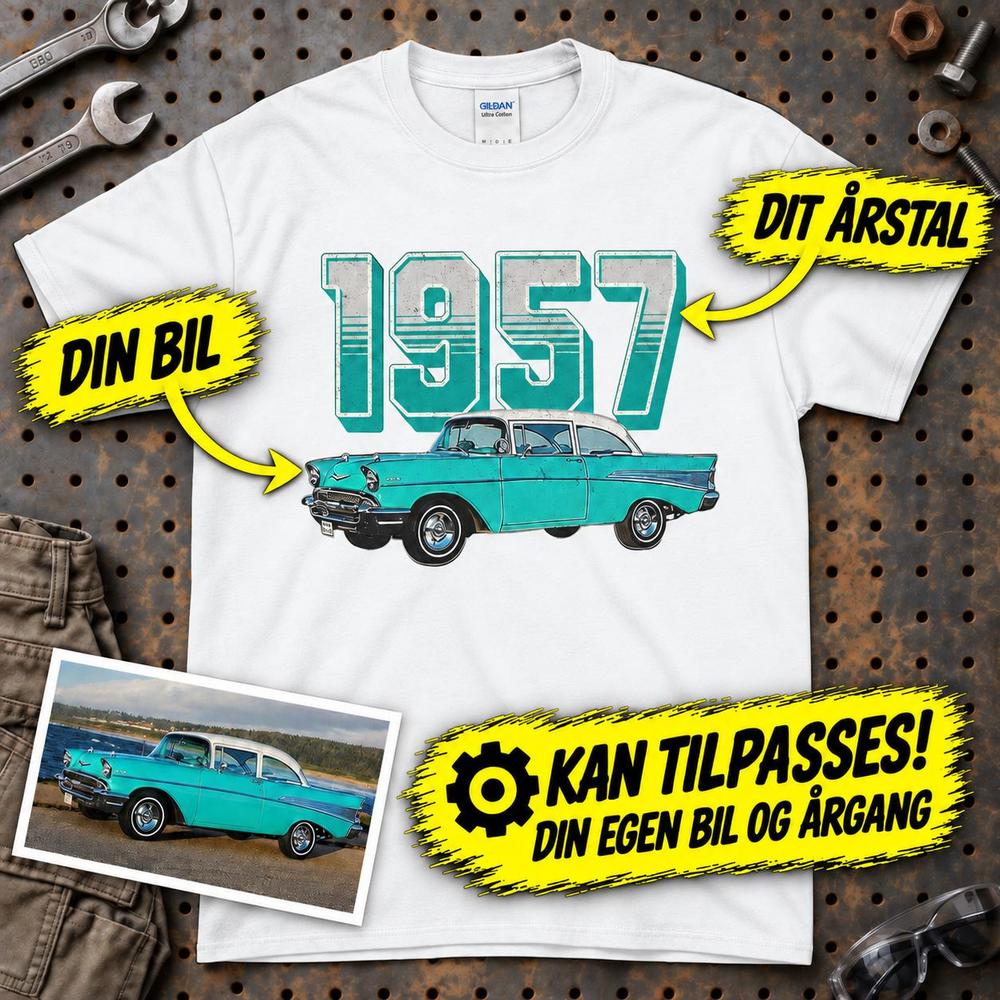 
Produktbillede af Personlig - Din bil og bil årgang - Med Din Bil MC Billede T-Shirt