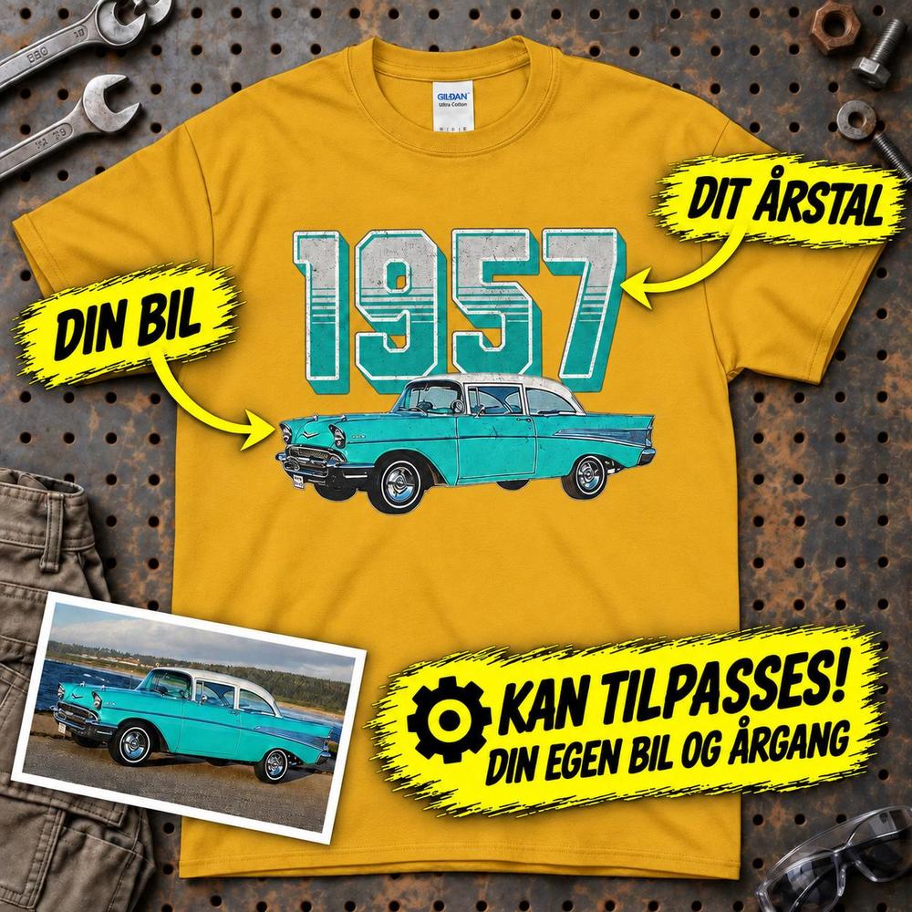 
Produktbillede af Personlig - Din bil og bil årgang - Med Din Bil MC Billede T-Shirt