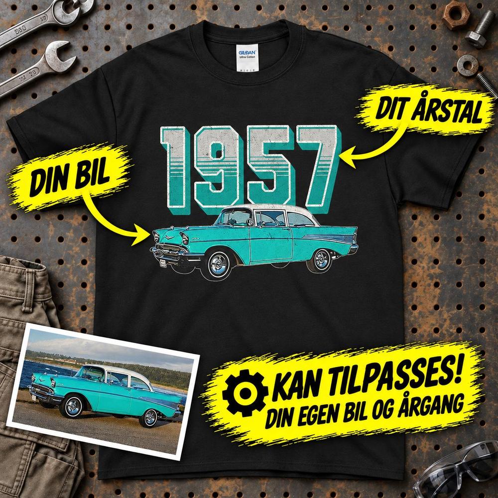
Produktbillede af Personlig - Din bil og bil årgang - Med Din Bil MC Billede T-Shirt