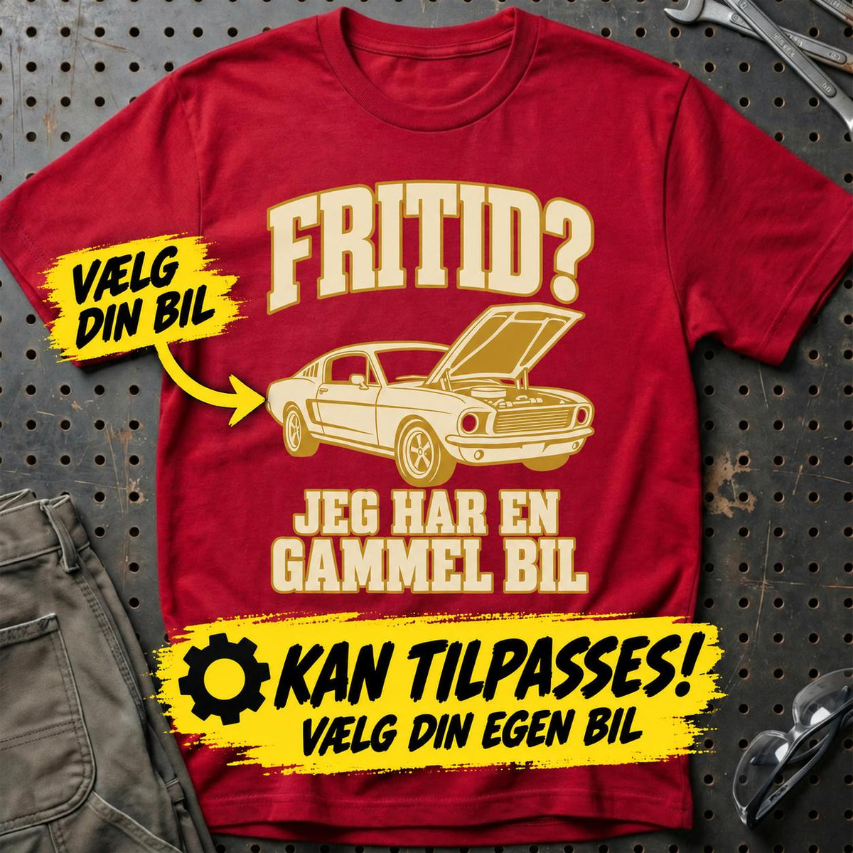 
Produktbillede af Personlig – Fritid? Jeg har en gammel bil – T-shirt med din bil