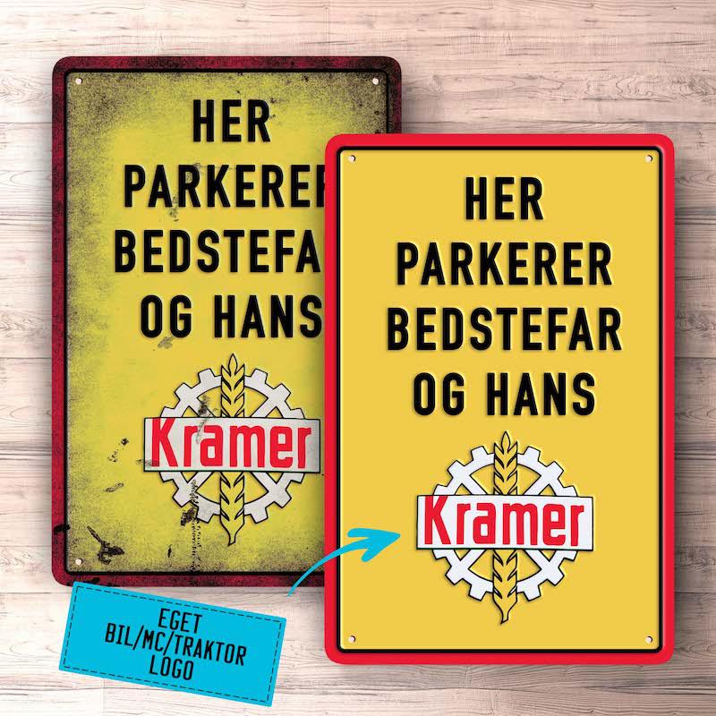 Personlig - Her Parkerer Bedstefar Og Hans Bil MC Traktor Logo - Skilte, Musemåtte, Dørmåtte , Plakat-Skilte-Garage Culture-Garage Culture Shop- garage - man cave - merchandise