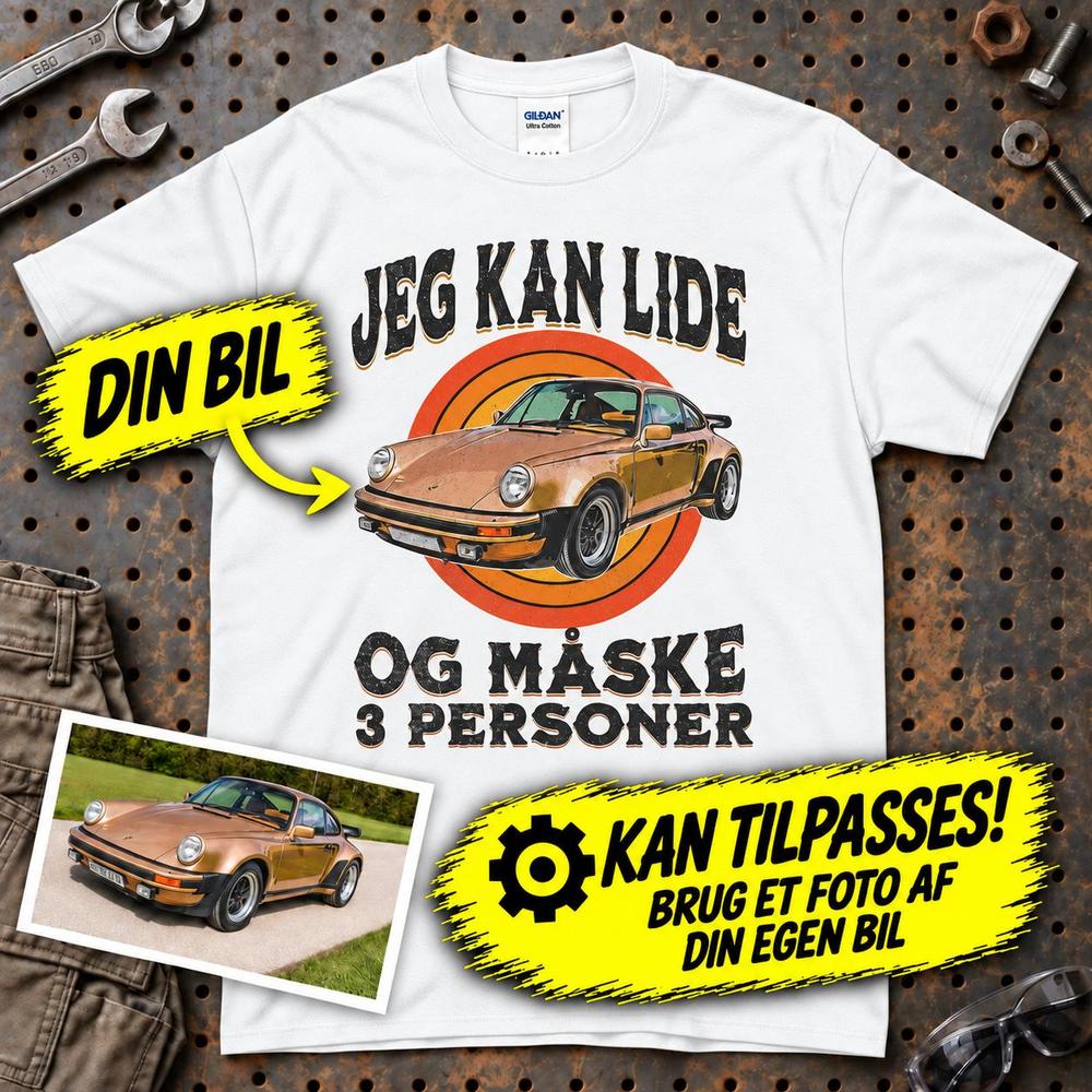 
Produktbillede af Personlig - Jeg Kan Lide Min Bil Og Måske 3 Personer - Med Din Bil MC Billede T-Shirt