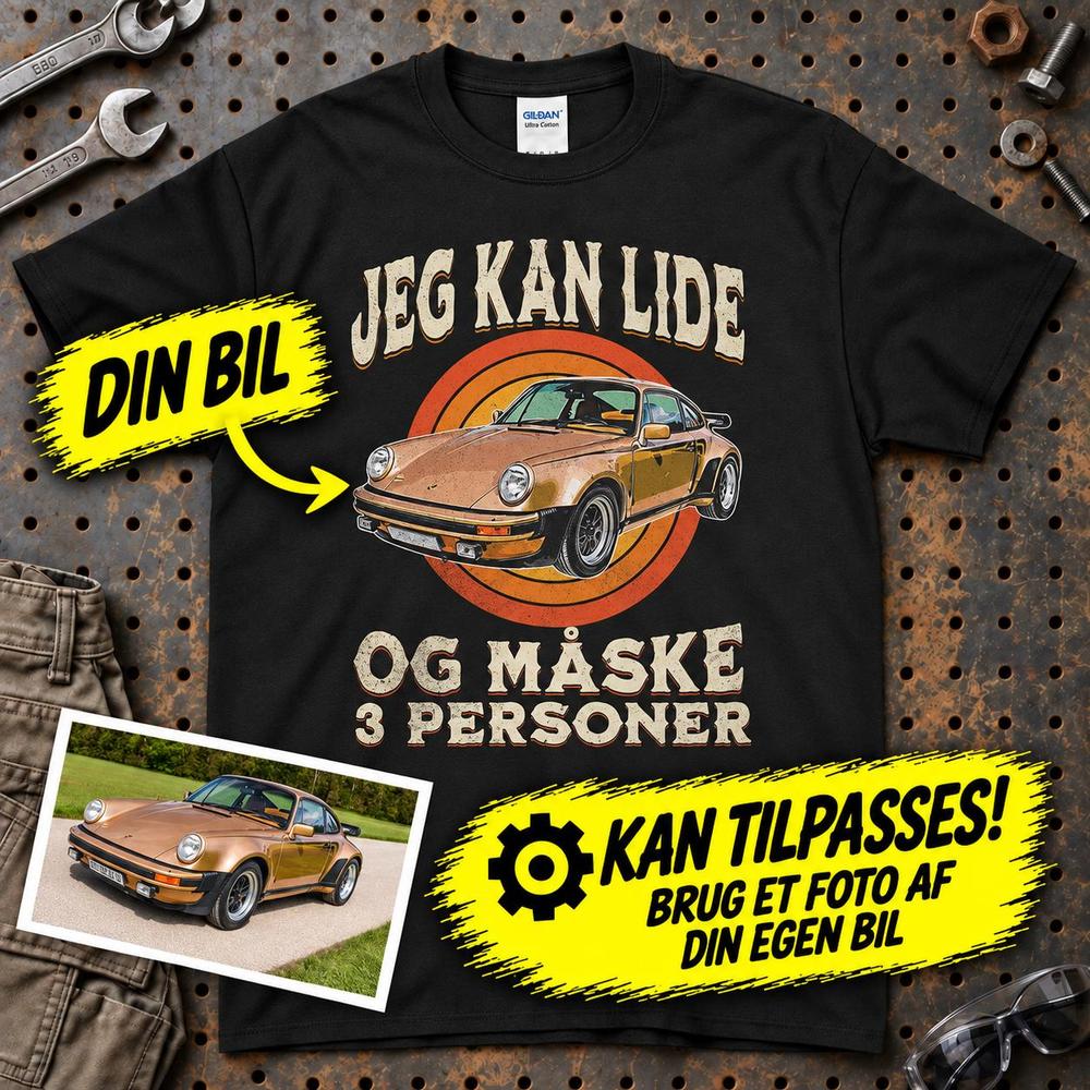 
Produktbillede af Personlig - Jeg Kan Lide Min Bil Og Måske 3 Personer - Med Din Bil MC Billede T-Shirt