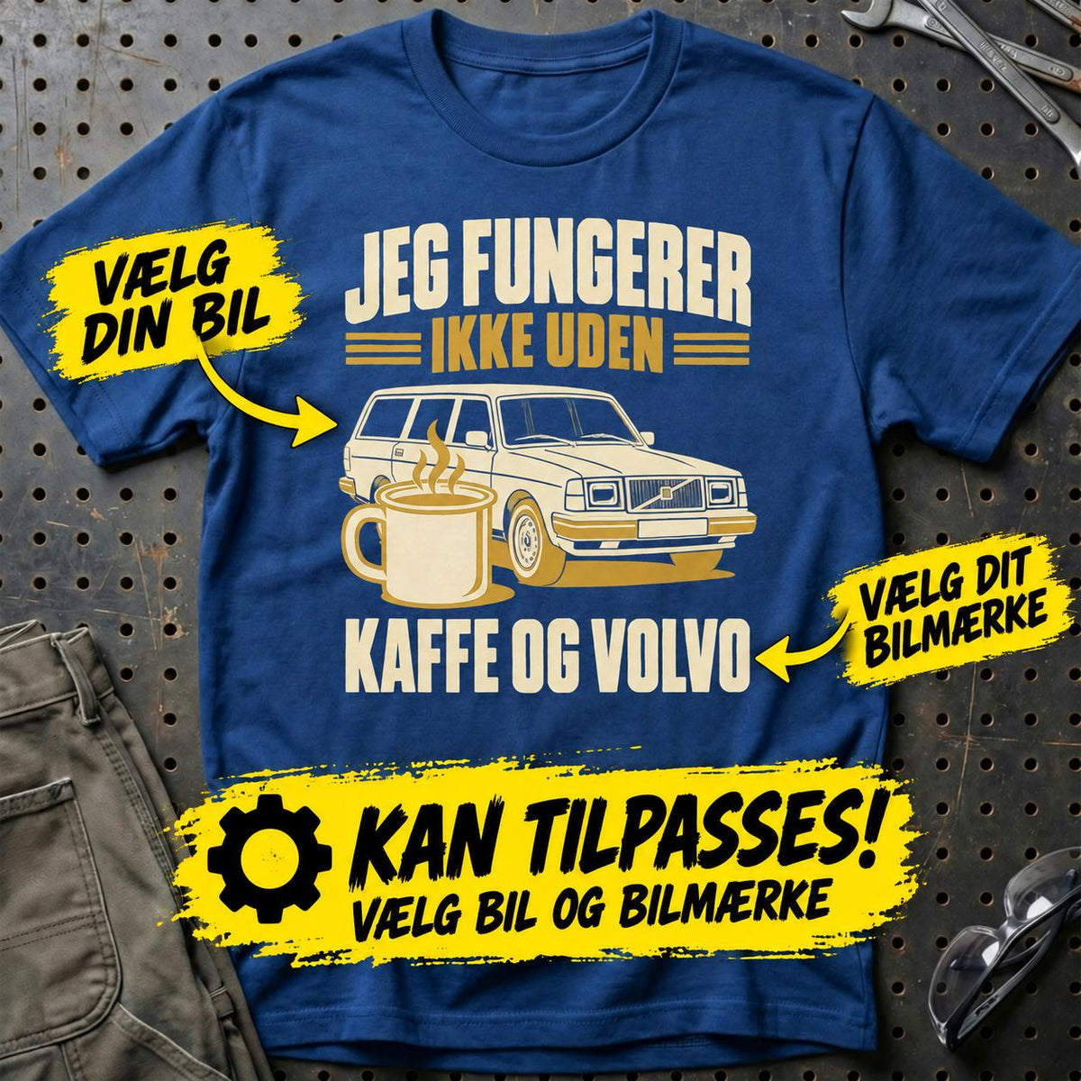 
Produktbillede af Personlig – Jeg fungerer ikke uden kaffe og din bil – T-shirt
