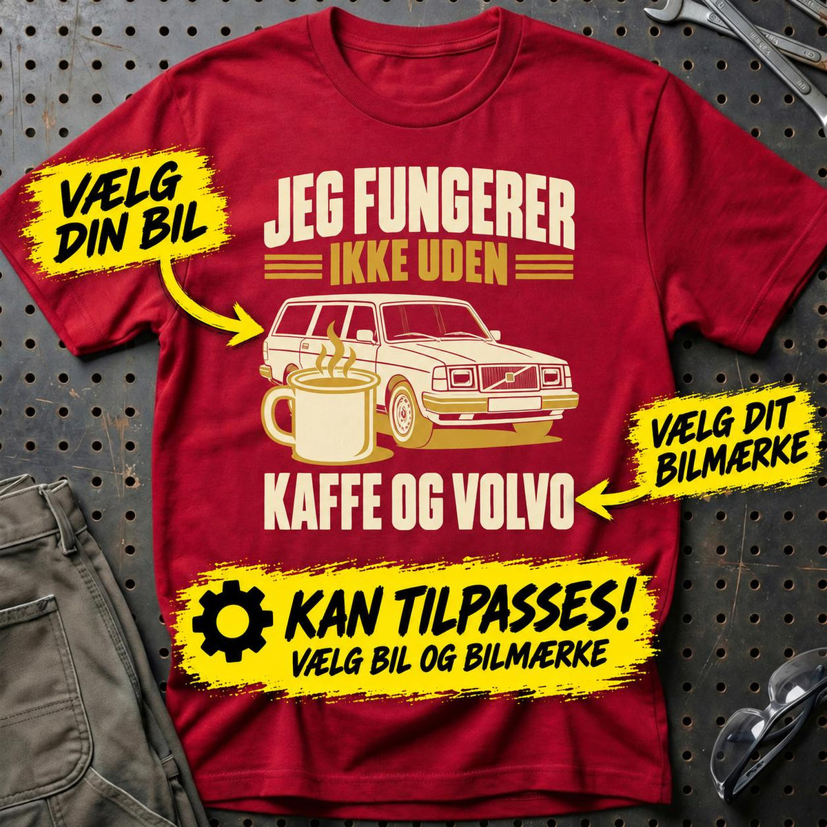 
Produktbillede af Personlig – Jeg fungerer ikke uden kaffe og din bil – T-shirt