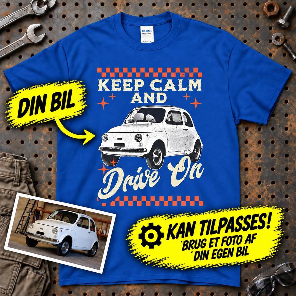 
Produktbillede af Personlig - Keep Calm And Drive On - Med Din Bil MC Billede T-Shirt
