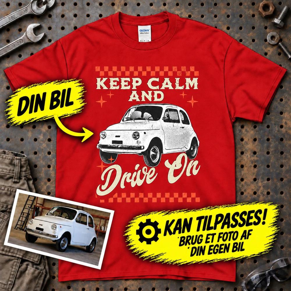 
Produktbillede af Personlig - Keep Calm And Drive On - Med Din Bil MC Billede T-Shirt