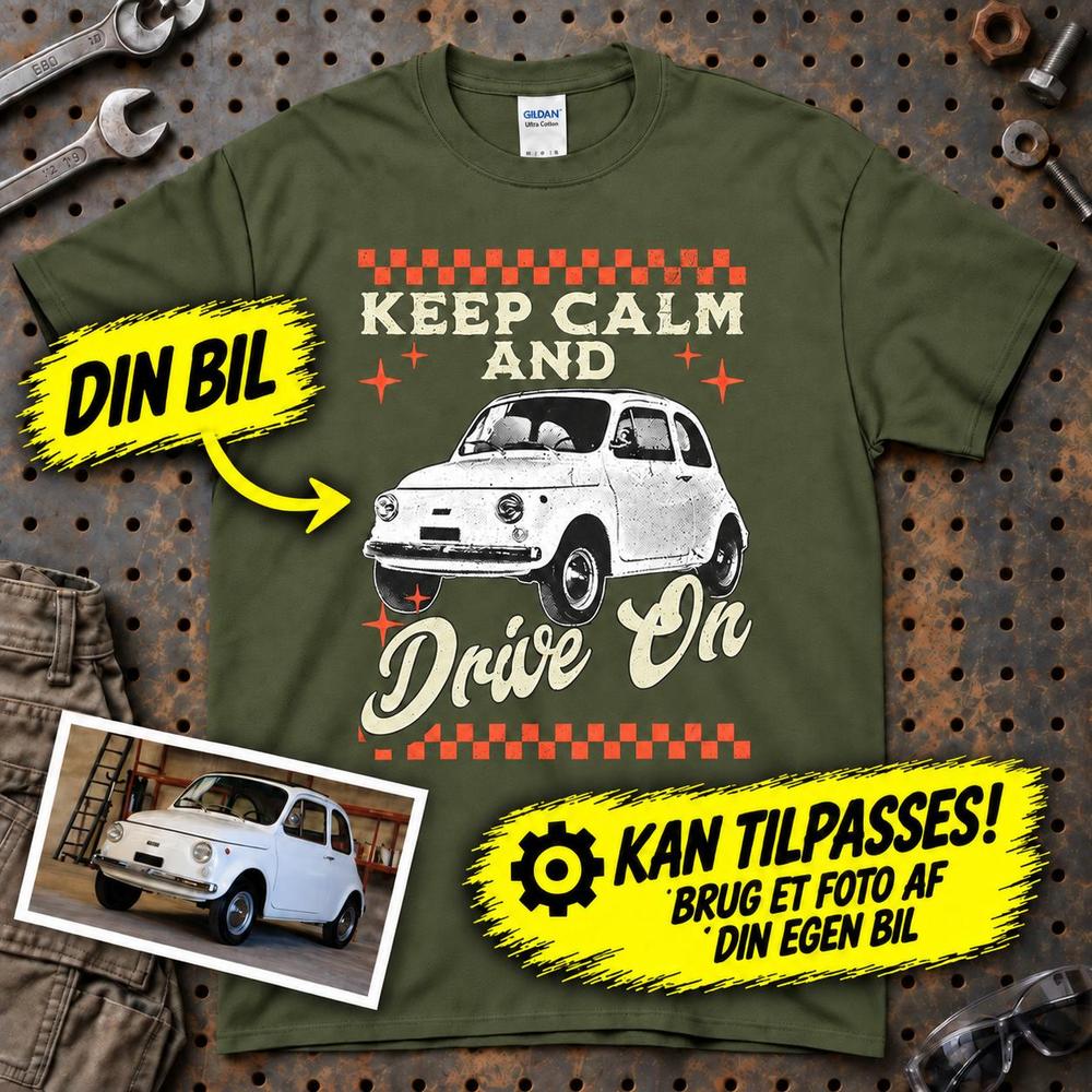 
Produktbillede af Personlig - Keep Calm And Drive On - Med Din Bil MC Billede T-Shirt