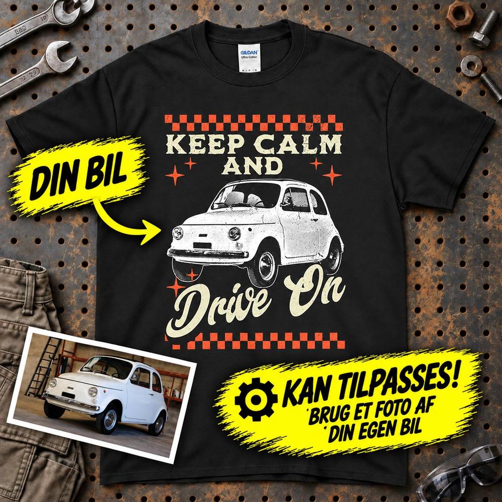 
Produktbillede af Personlig - Keep Calm And Drive On - Med Din Bil MC Billede T-Shirt
