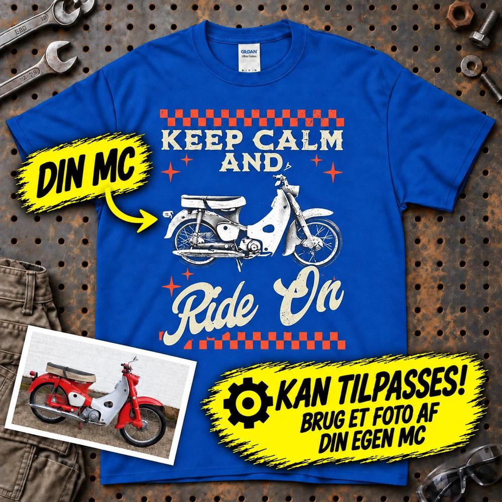 
Produktbillede af Personlig - Keep Calm And Ride On - Med Din Bil MC Billede T-Shirt