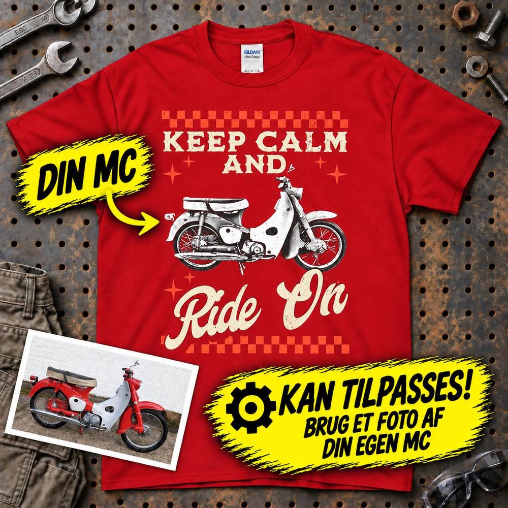 
Produktbillede af Personlig - Keep Calm And Ride On - Med Din Bil MC Billede T-Shirt