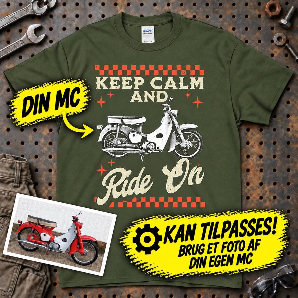 
Produktbillede af Personlig - Keep Calm And Ride On - Med Din Bil MC Billede T-Shirt