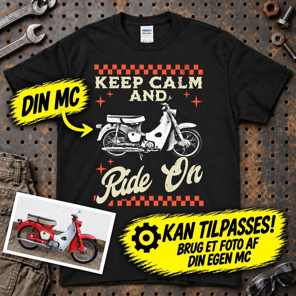 
Produktbillede af Personlig - Keep Calm And Ride On - Med Din Bil MC Billede T-Shirt