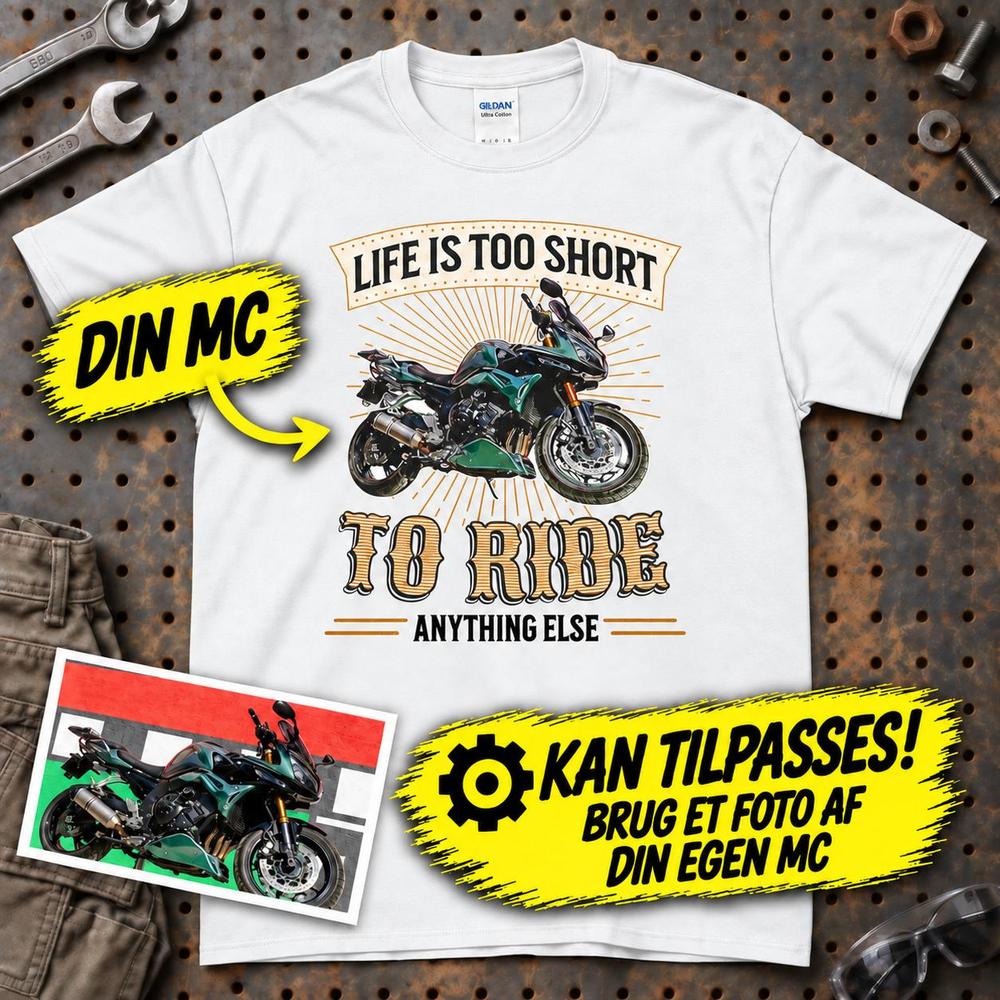 
Produktbillede af Personlig - Life Is Too Short To Ride Anything Else - Med Din MC Billede T-Shirt