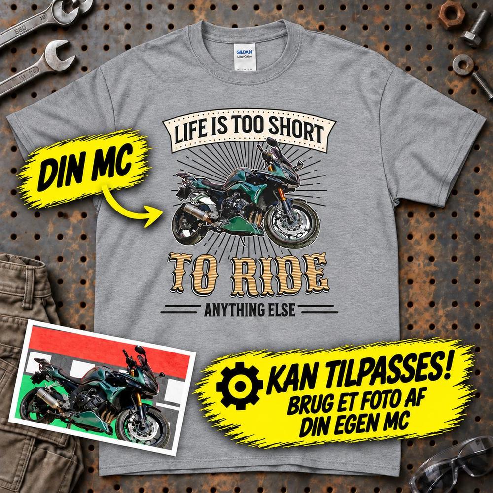
Produktbillede af Personlig - Life Is Too Short To Ride Anything Else - Med Din MC Billede T-Shirt
