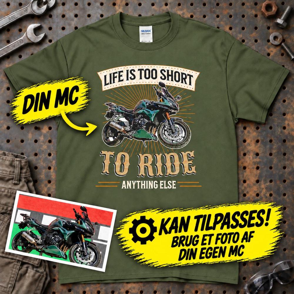 
Produktbillede af Personlig - Life Is Too Short To Ride Anything Else - Med Din MC Billede T-Shirt