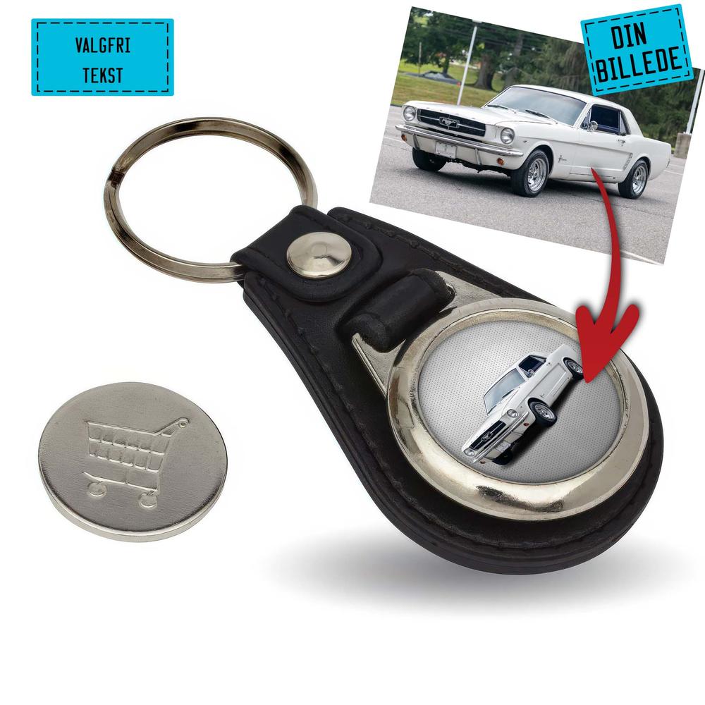 Personlig - Med dit bil motorcykel traktor billede, tekst - Nøglering med Indkøbsvognsmønt – Metal & Kunstlæder-Nøglering-Personlig-Garage Culture Shop- garage - man cave - merchandise