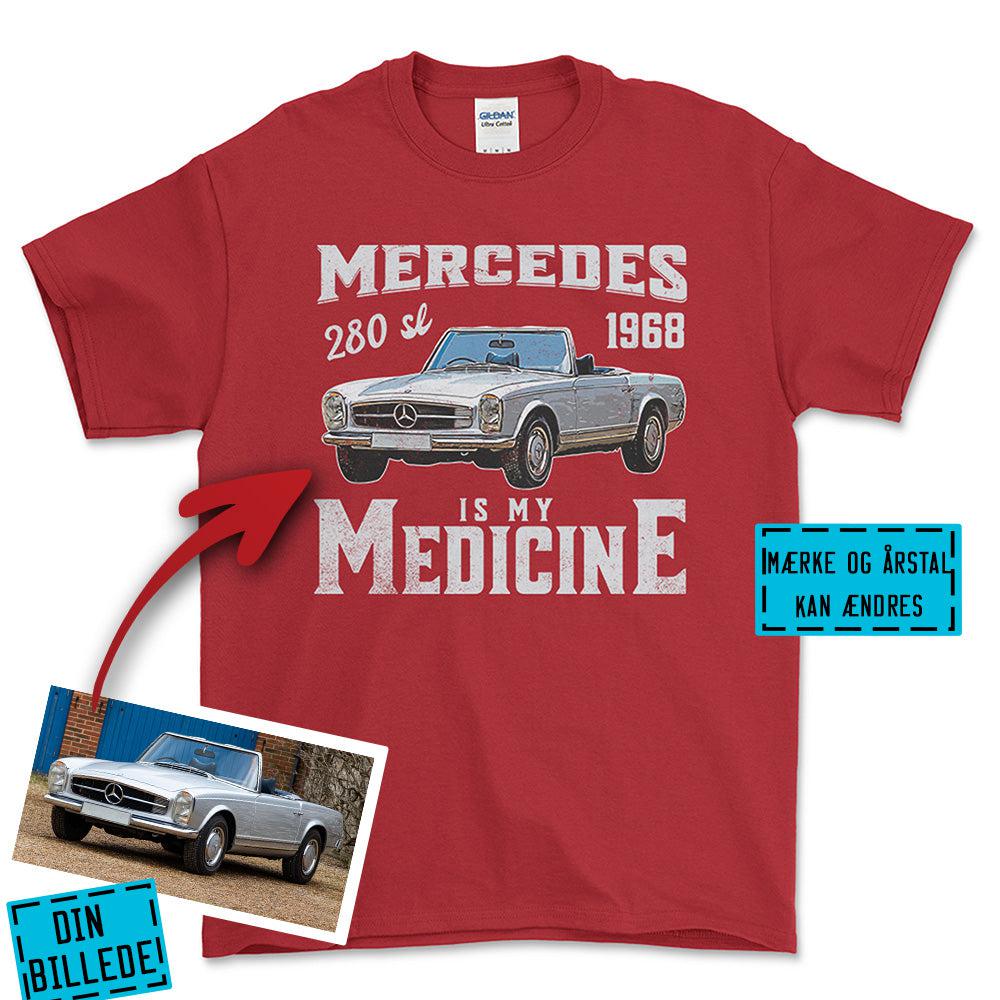 Personlig - My Car/MC Is My Medicine - Med Din Bil MC Billede Unisex T-Shirt , Bomuld-Beklædning-Garage Culture-Rød-S-Forside-Garage Culture Shop- garage - man cave - merchandise