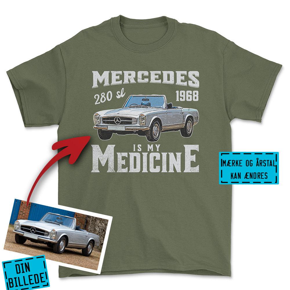 Personlig - My Car/MC Is My Medicine - Med Din Bil MC Billede Unisex T-Shirt , Bomuld-Beklædning-Garage Culture-Grøn Militær-S-Forside-Garage Culture Shop- garage - man cave - merchandise