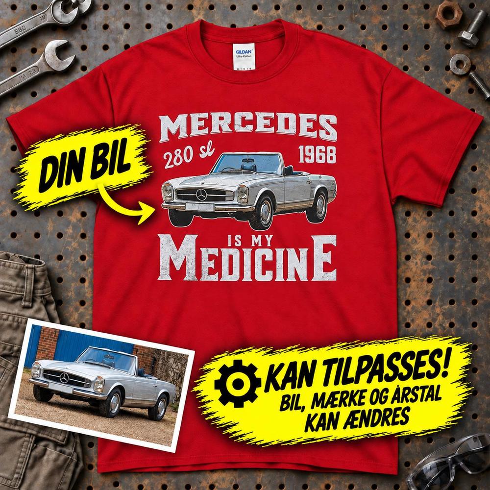 
Produktbillede af Personlig - My Car/MC Is My Medicine - Med Din Bil MC Billede T-Shirt
